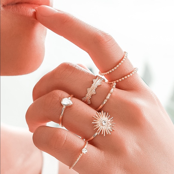 dainty Jewelry - Boho Rhinestone Ring Set